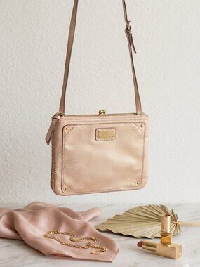 Nine West Pink Snakeskin Crossbody Bag Triple Compartment Kiss Lock Gold Tone